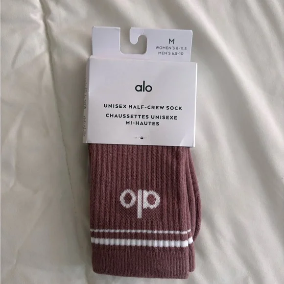NWTs Alo Uni-Sex Crew Socks in Smoky Quartz Size M - Picture 2 of 4
